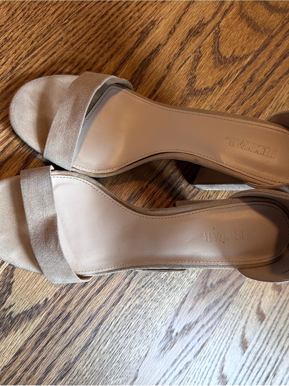 JustFab Beige Suede Open-Toe Block Heel Sandals